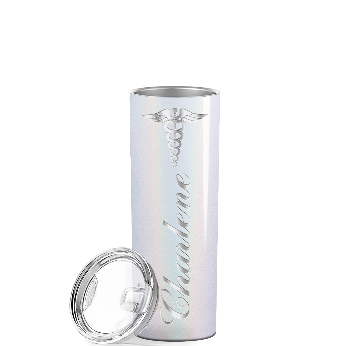Personalized Nurse Laser Engraved 20oz Skinny Tumbler - White Glitter