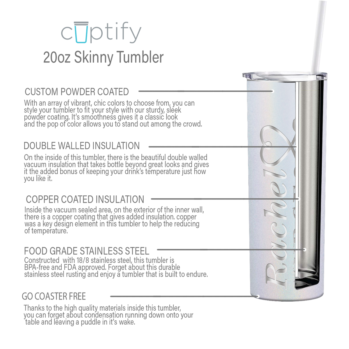 Personalized Nurse Laser Engraved 20oz Skinny Tumbler - White Glitter