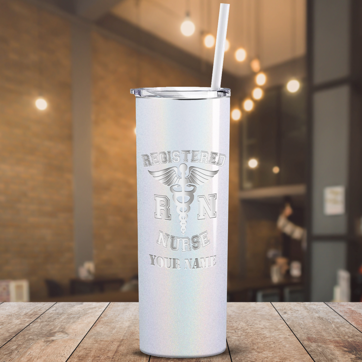 Personalized Nurse Laser Engraved 20oz Skinny Tumbler - White Glitter