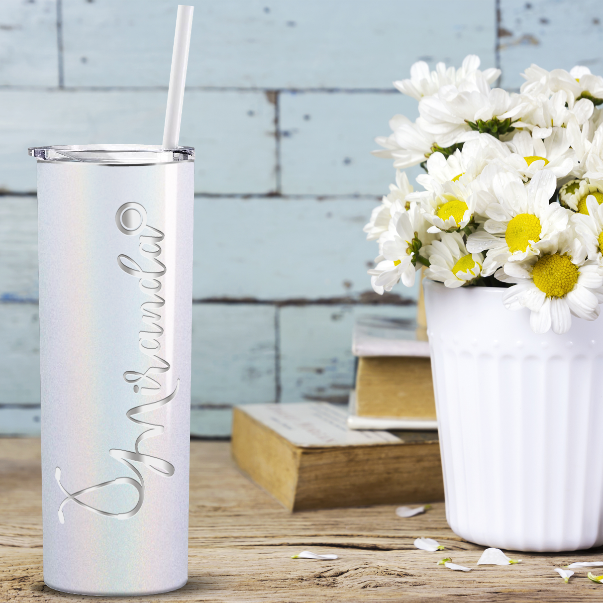 Personalized Nurse Laser Engraved 20oz Skinny Tumbler - White Glitter