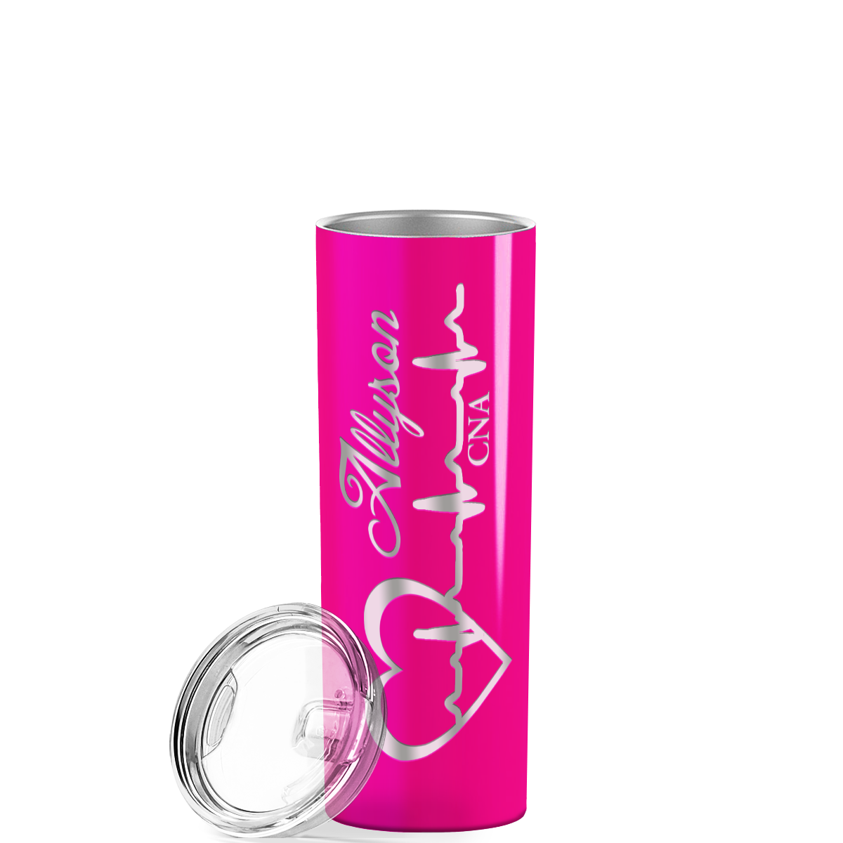 Personalized Nurse Laser Engraved 20oz Skinny Tumbler - Hot Pink Gloss