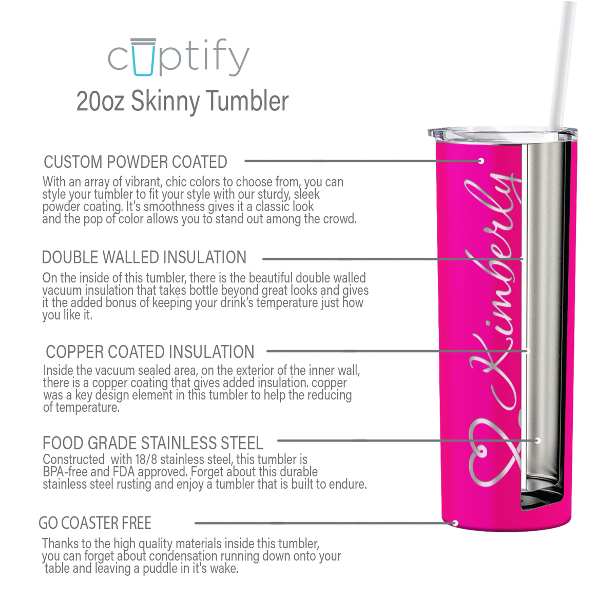 Personalized Nurse Laser Engraved 20oz Skinny Tumbler - Hot Pink Gloss