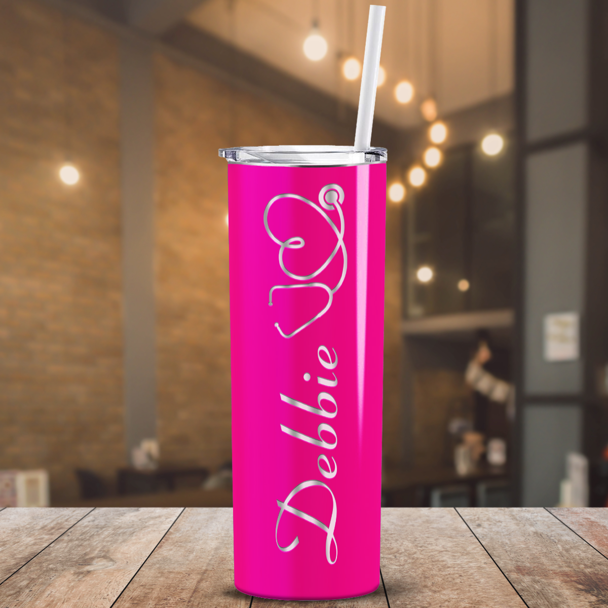 Personalized Nurse Laser Engraved 20oz Skinny Tumbler - Hot Pink Gloss