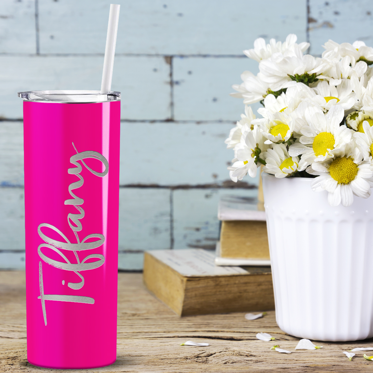 Personalized Engraved 20 oz Skinny 20oz Tumbler - Hot Pink Gloss
