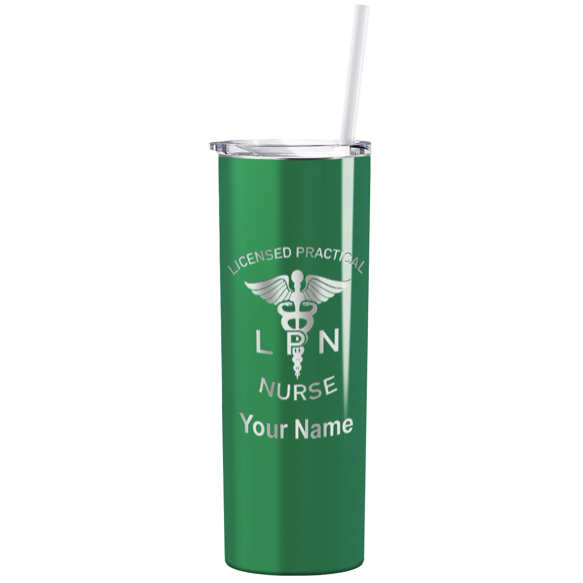 Personalized Nurse Laser Engraved 20oz Skinny Tumbler - Kelly Green Gloss