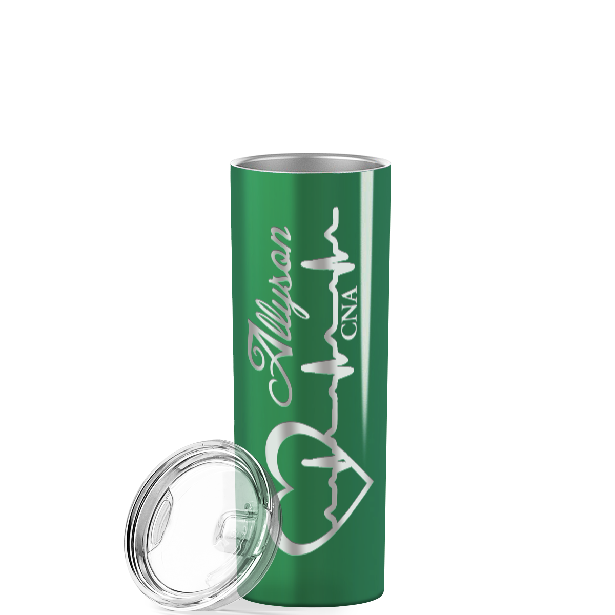 Personalized Nurse Laser Engraved 20oz Skinny Tumbler - Kelly Green Gloss