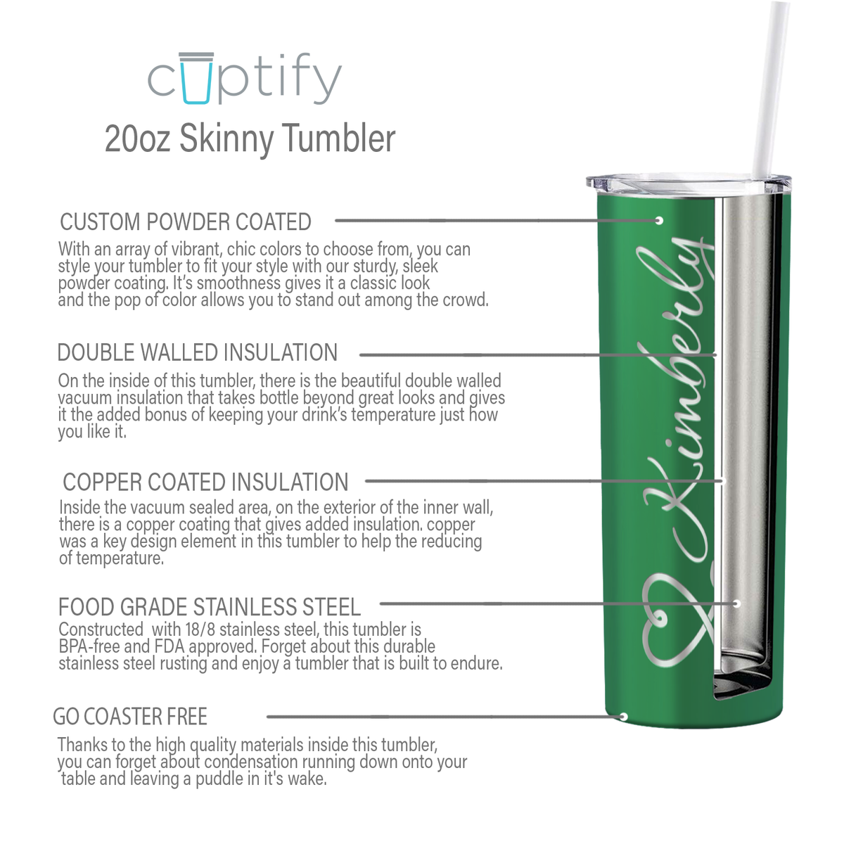 Personalized Nurse Laser Engraved 20oz Skinny Tumbler - Kelly Green Gloss