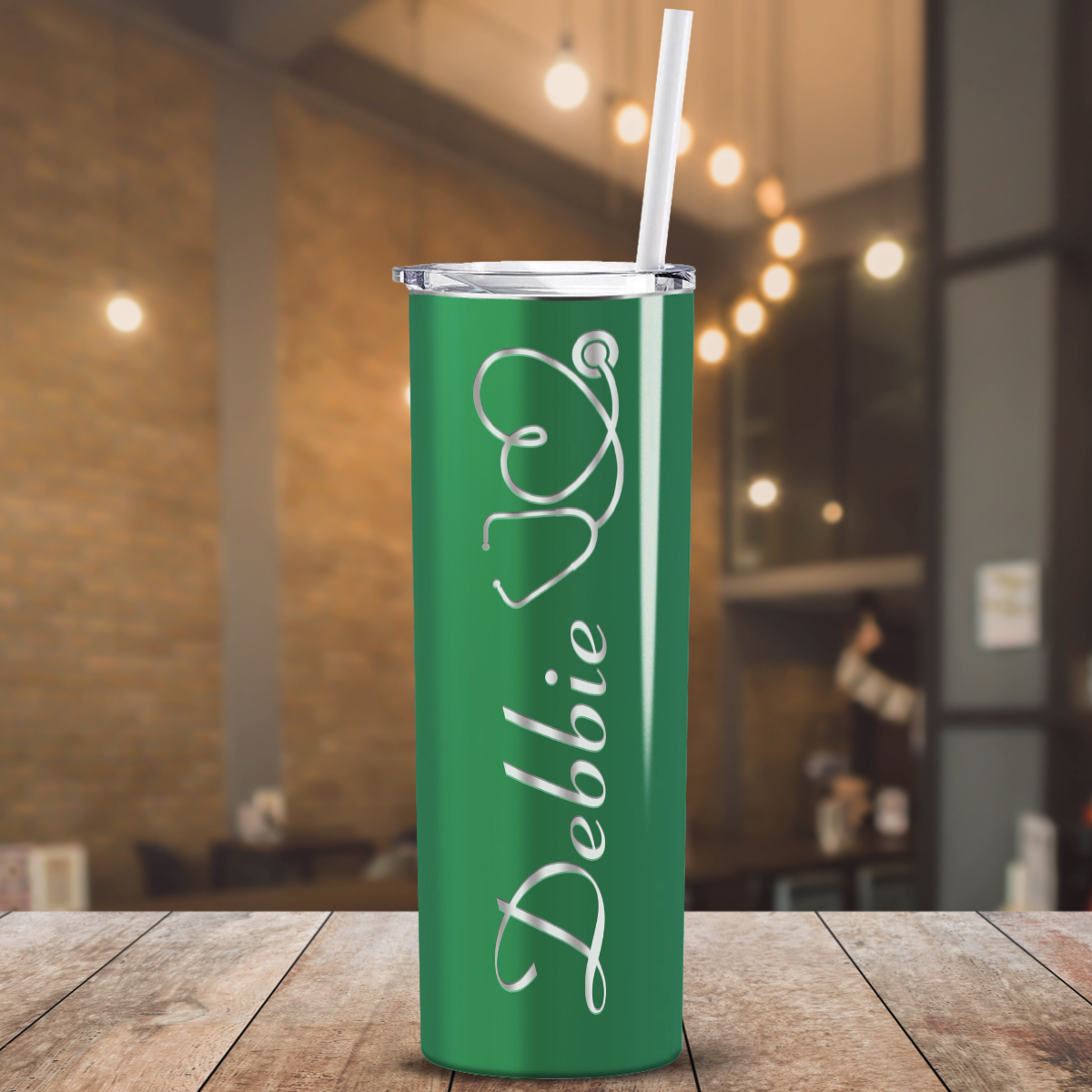 Personalized Nurse Laser Engraved 20oz Skinny Tumbler - Kelly Green Gloss