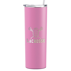 Lacrosse Mask and Sticks Laser Engraved on Stainless Steel Lacrosse Tumbler