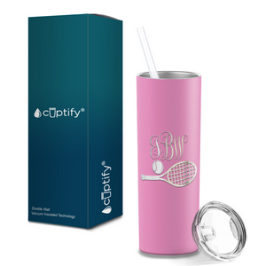 Personalized Monogrammed Tennis Ball and Racket Laser Engraved on Stainless Steel Tennis Tumbler