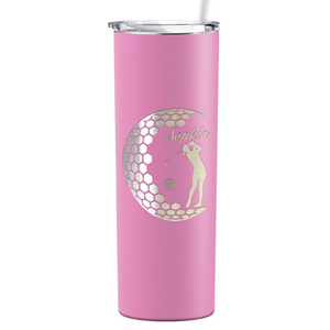 Personalized Women Golfer Laser Engraved on Stainless Steel Golf Tumbler