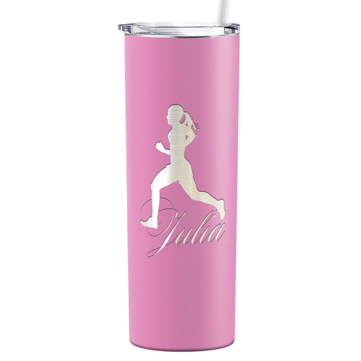 Personalized Running Women Silhouette Laser Engraved on Stainless Steel Cross Country Tumbler