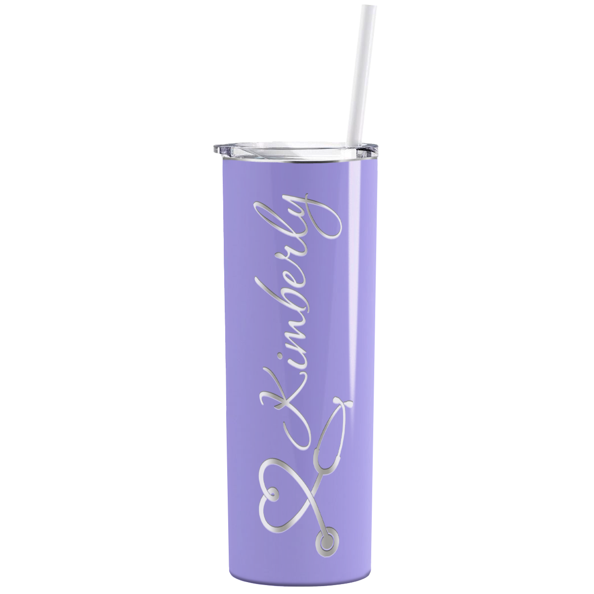 Personalized Nurse Laser Engraved 20oz Skinny Tumbler - Lavender Gloss