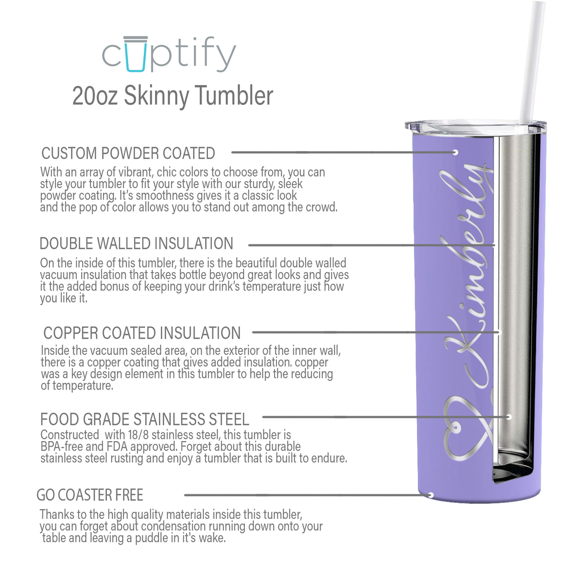 Personalized Nurse Laser Engraved 20oz Skinny Tumbler - Lavender Gloss