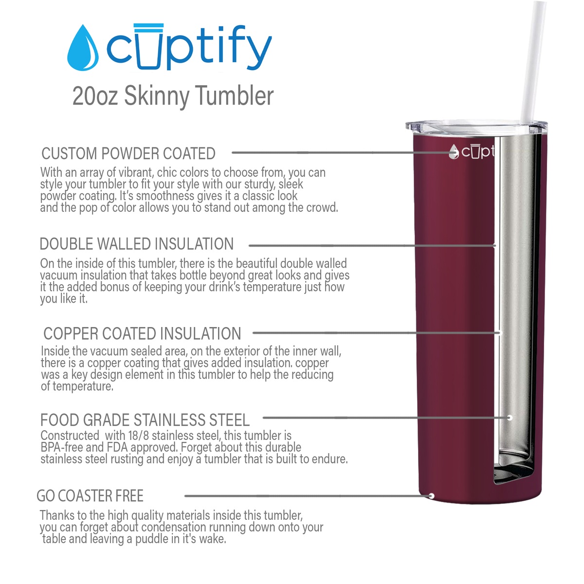  Maroon Gloss Skinny Tumbler
