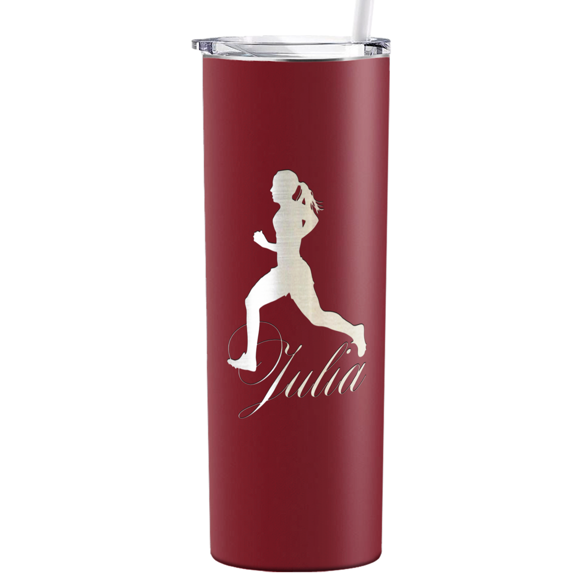 Personalized Running Women Silhouette Laser Engraved on Stainless Steel Cross Country Tumbler