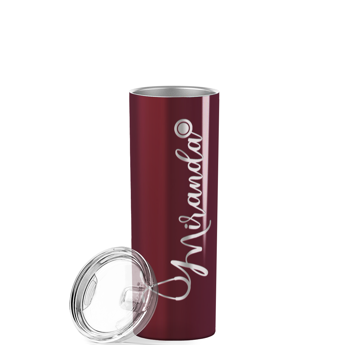 Personalized Nurse Laser Engraved 20oz Skinny Tumbler - Maroon Gloss