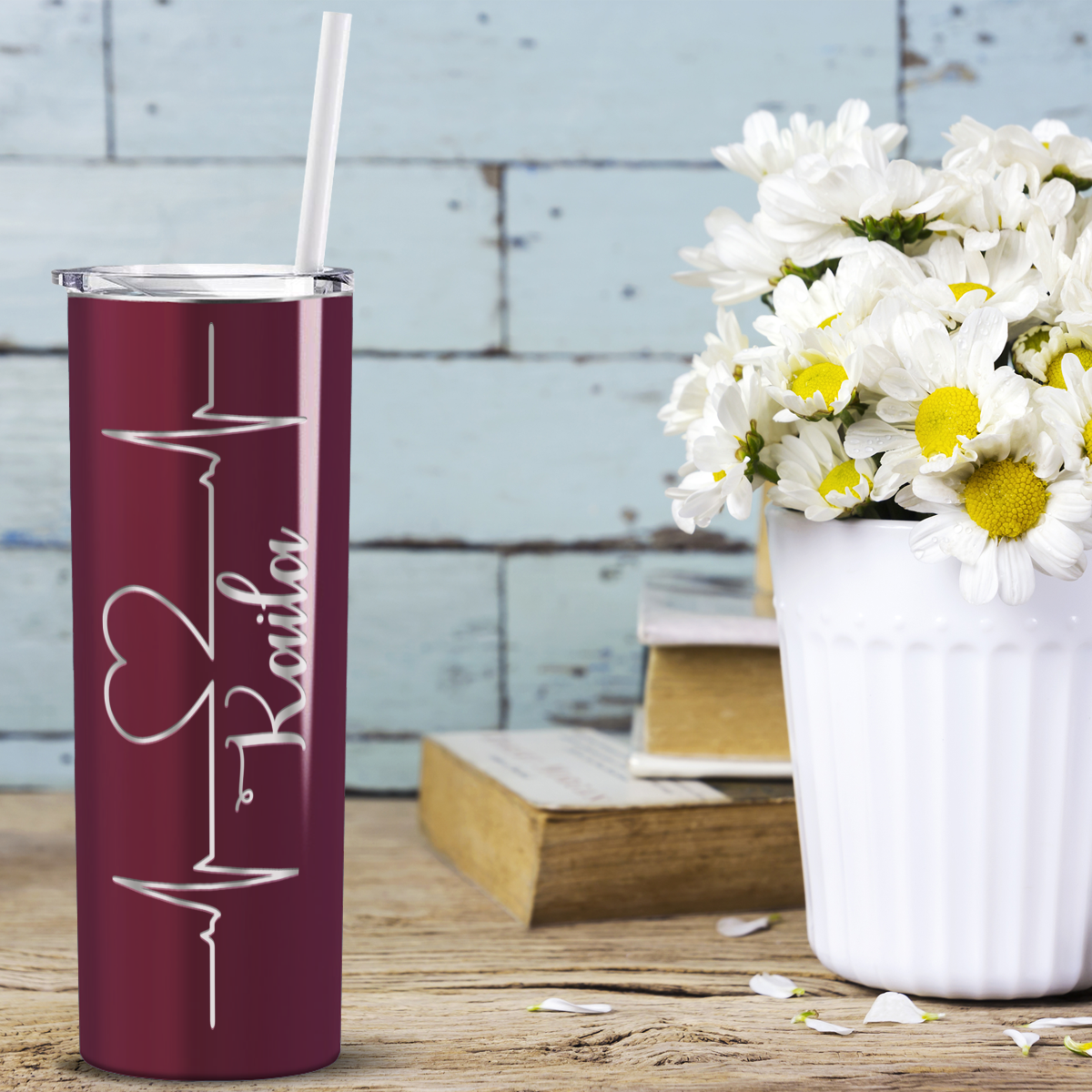 Personalized Nurse Laser Engraved 20oz Skinny Tumbler - Maroon Gloss