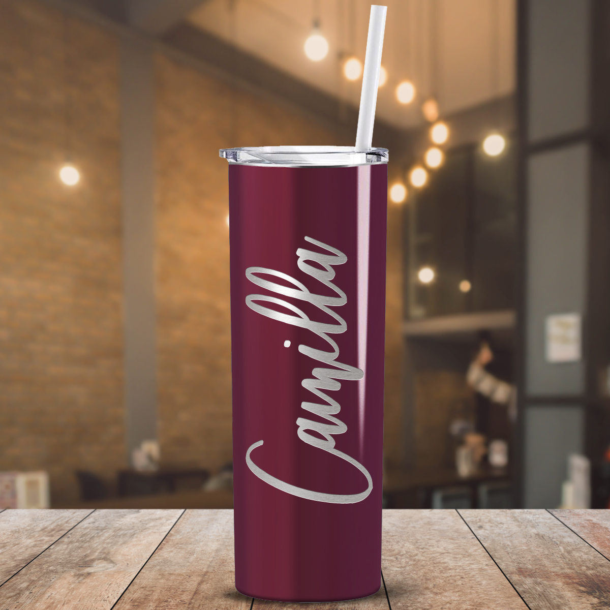 Personalized Engraved 20 oz Skinny 20oz Tumbler - Maroon Gloss