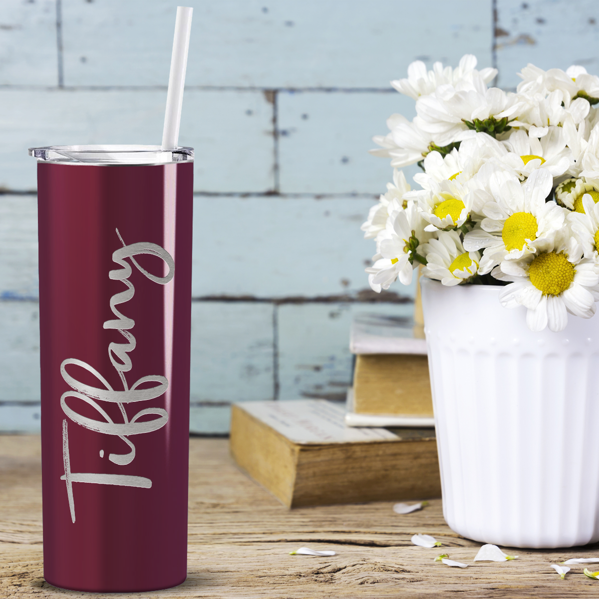 Personalized Engraved 20 oz Skinny 20oz Tumbler - Maroon Gloss