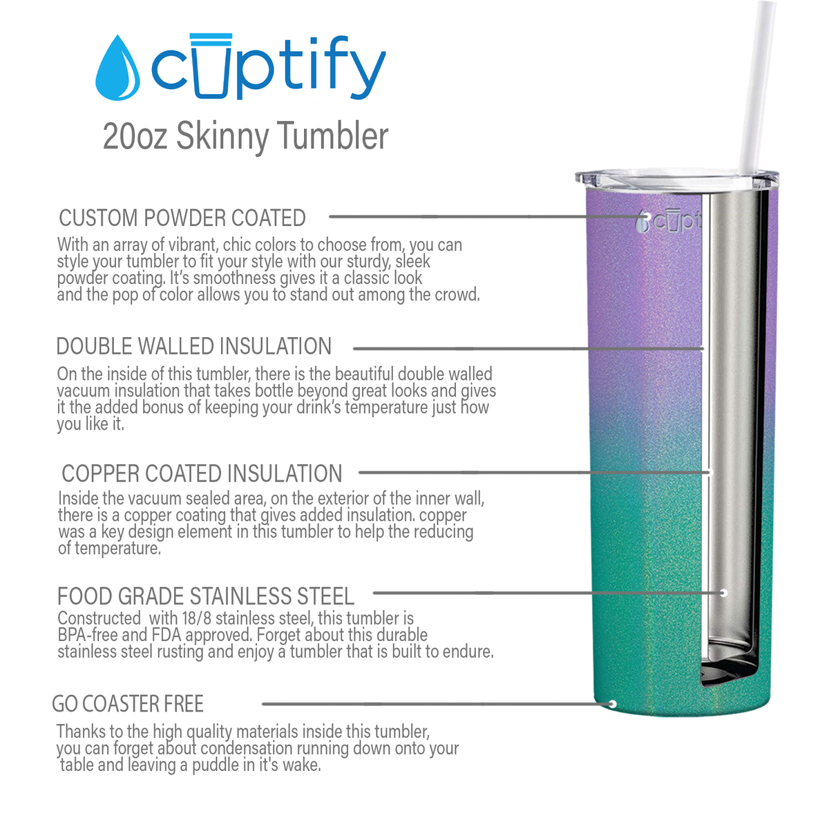  Mermaid Ombre Skinny Tumbler