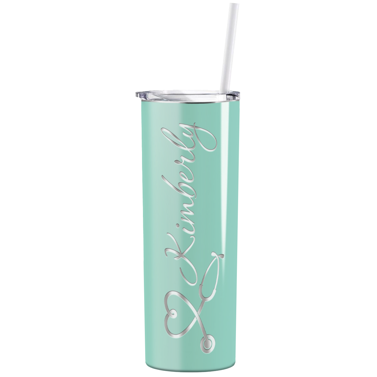 Personalized Nurse Laser Engraved 20oz Skinny Tumbler - Mint Green Gloss