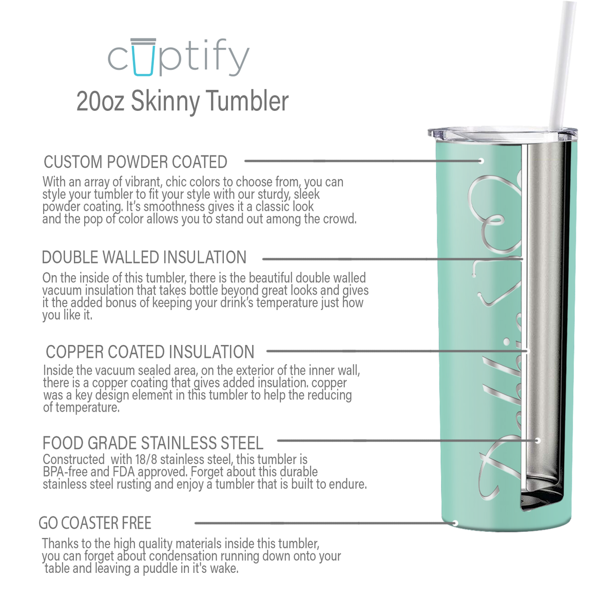 Personalized Nurse Laser Engraved 20oz Skinny Tumbler - Mint Green Gloss