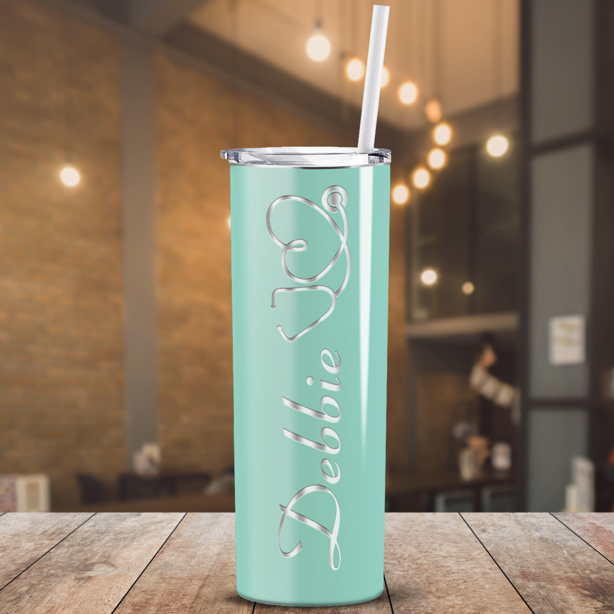 Personalized Nurse Laser Engraved 20oz Skinny Tumbler - Mint Green Gloss