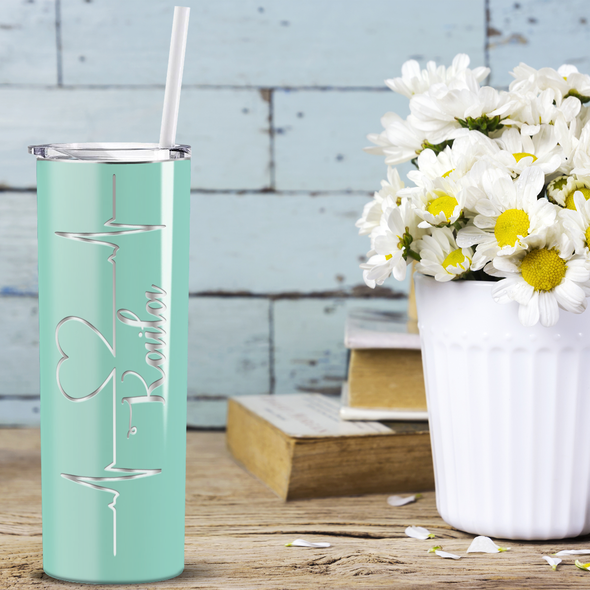 Personalized Nurse Laser Engraved 20oz Skinny Tumbler - Mint Green Gloss