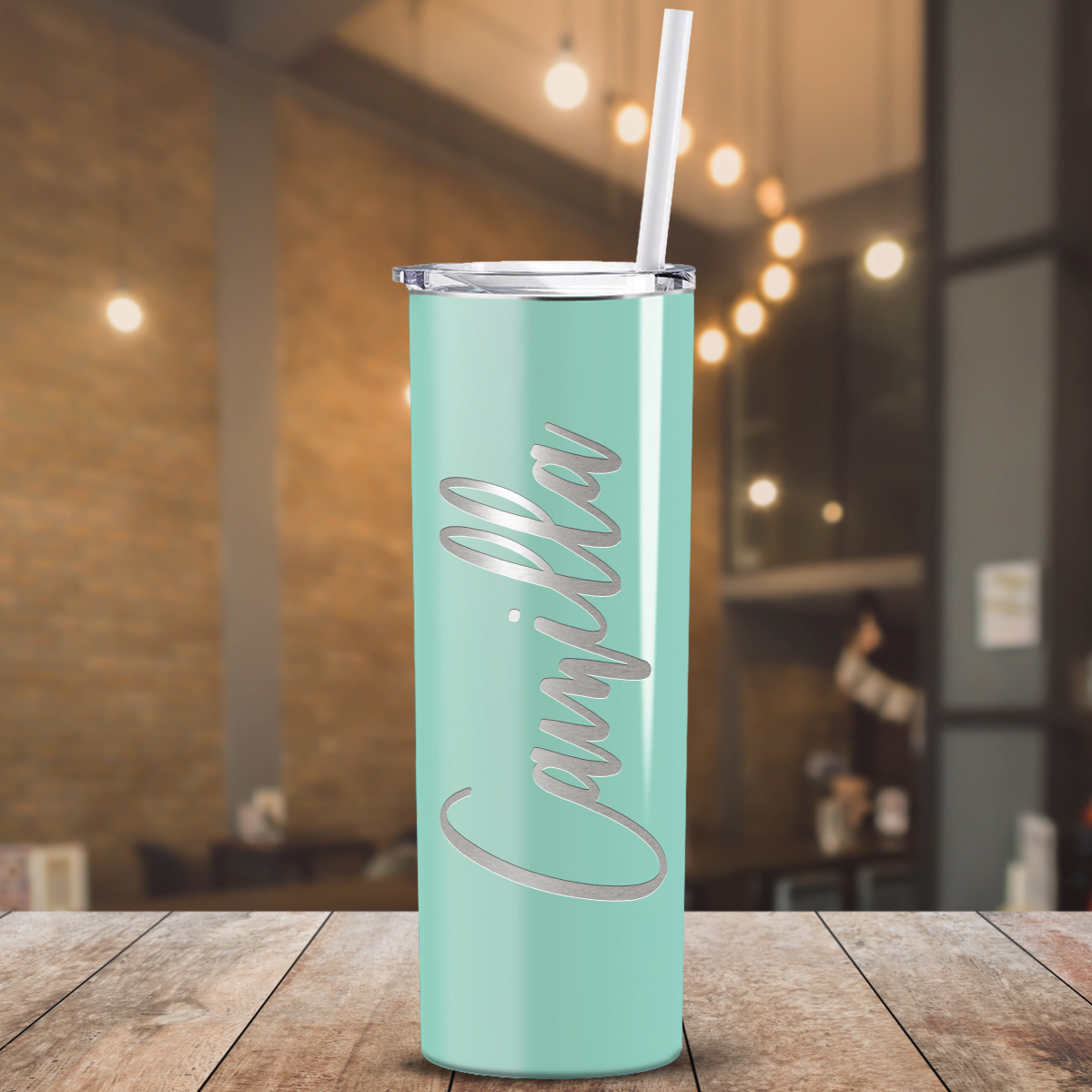 Personalized Engraved 20 oz Skinny 20oz Tumbler - Mint Green Gloss