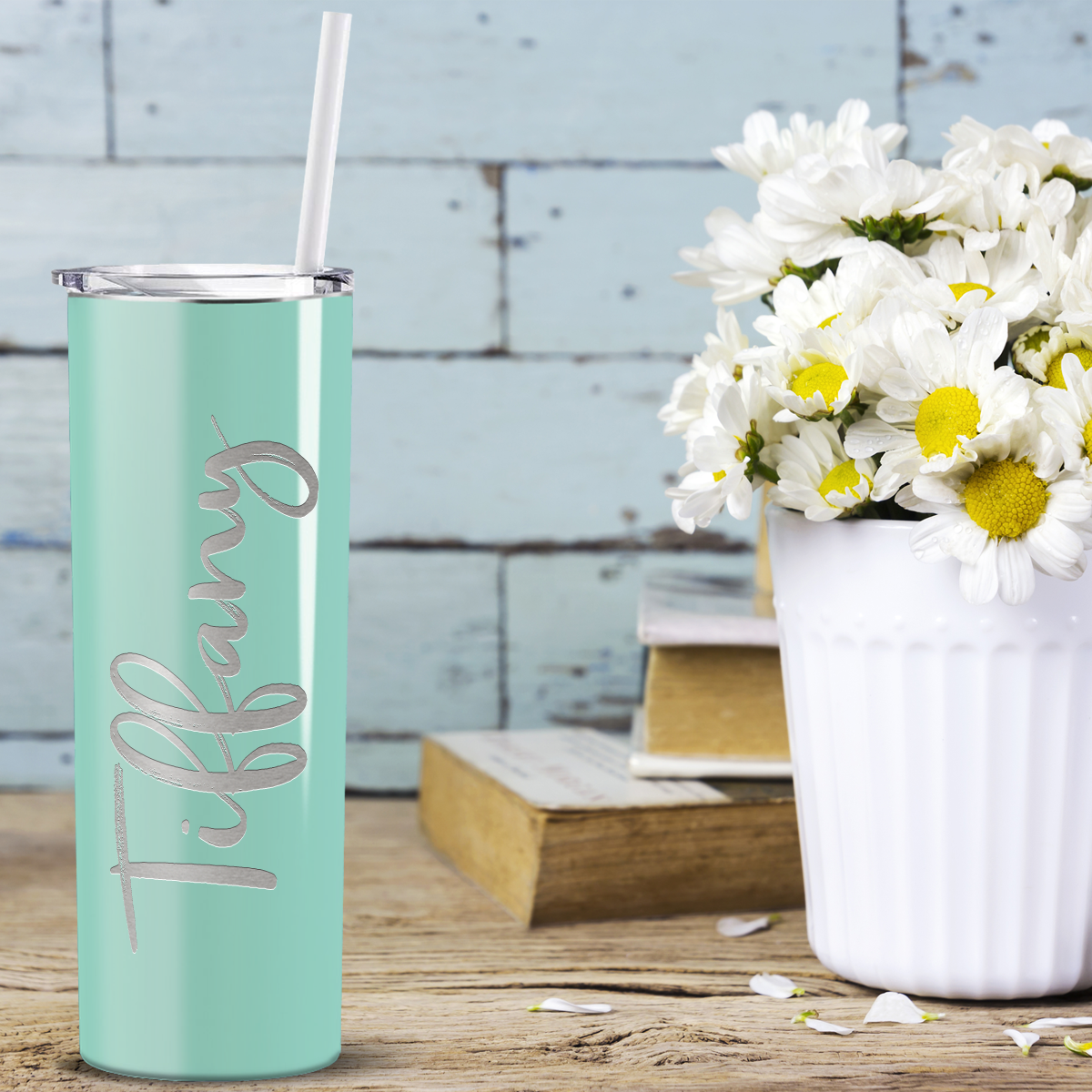 Personalized Engraved 20 oz Skinny 20oz Tumbler - Mint Green Gloss