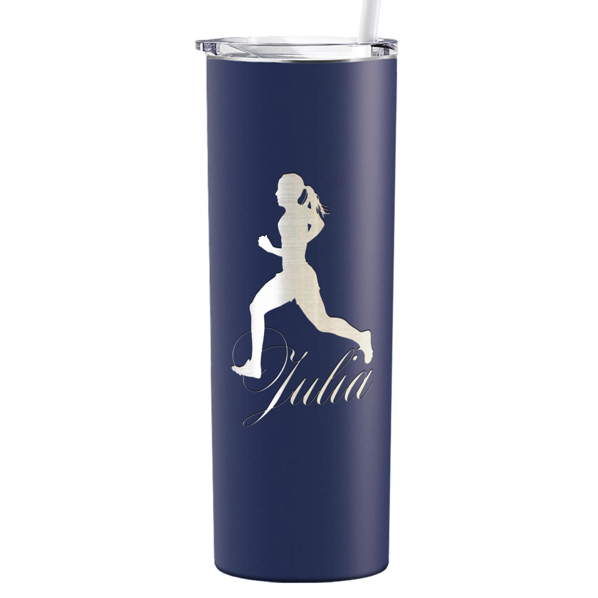 Personalized Running Women Silhouette Laser Engraved on Stainless Steel Cross Country Tumbler