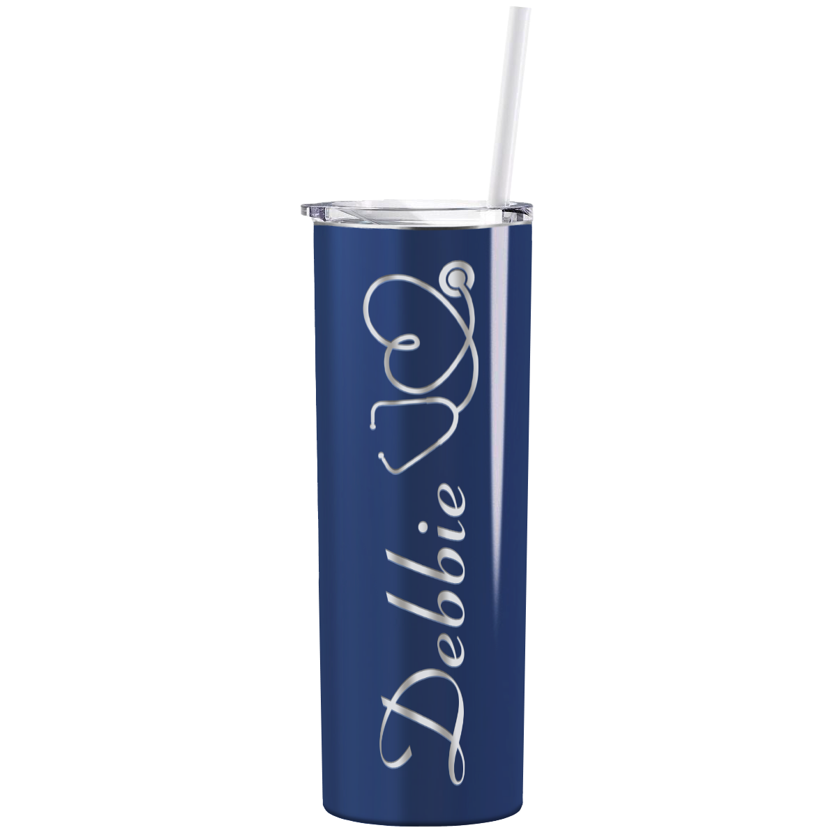 Personalized Nurse Laser Engraved 20oz Skinny Tumbler - Navy Blue Gloss
