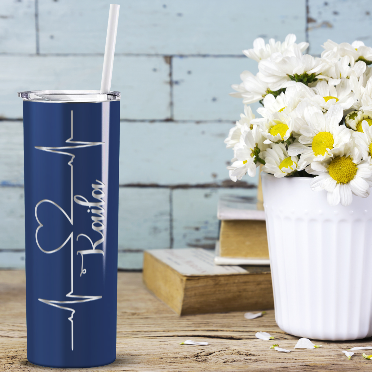 Personalized Nurse Laser Engraved 20oz Skinny Tumbler - Navy Blue Gloss