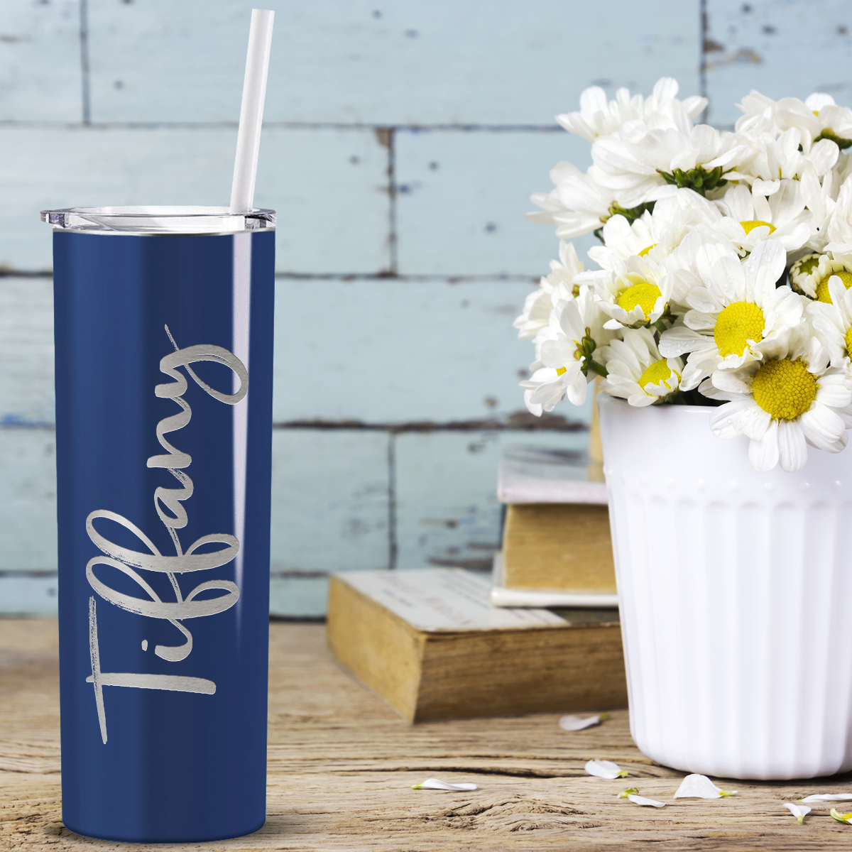 Personalized Engraved 20 oz Skinny 20oz Tumbler - Navy Blue Gloss