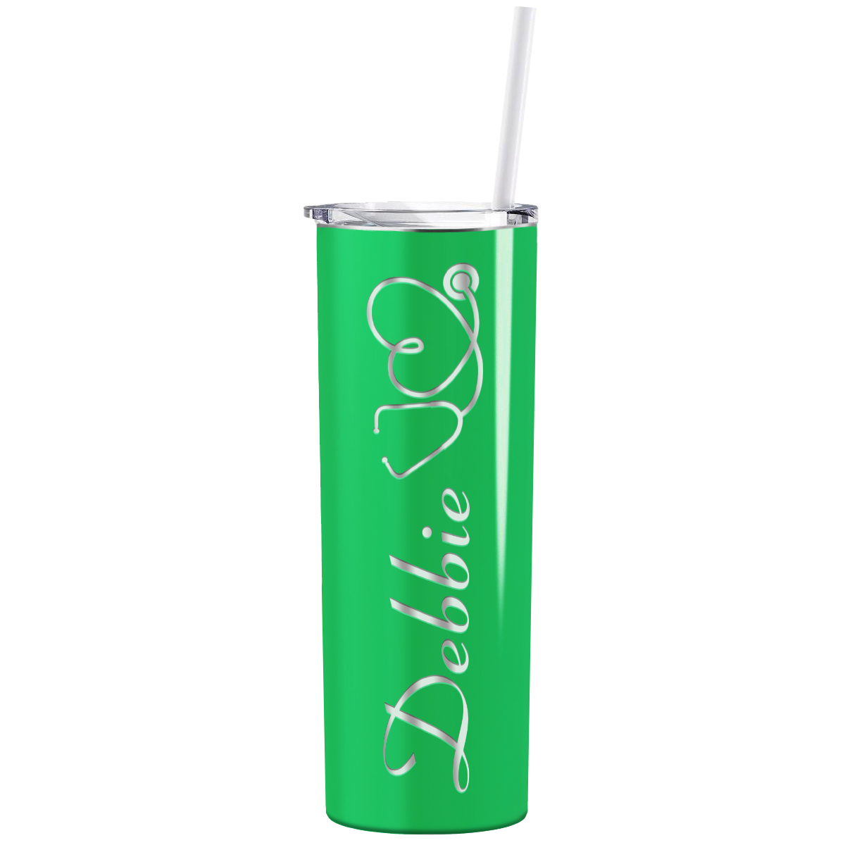 Personalized Nurse Laser Engraved 20oz Skinny Tumbler - Neon Green Gloss