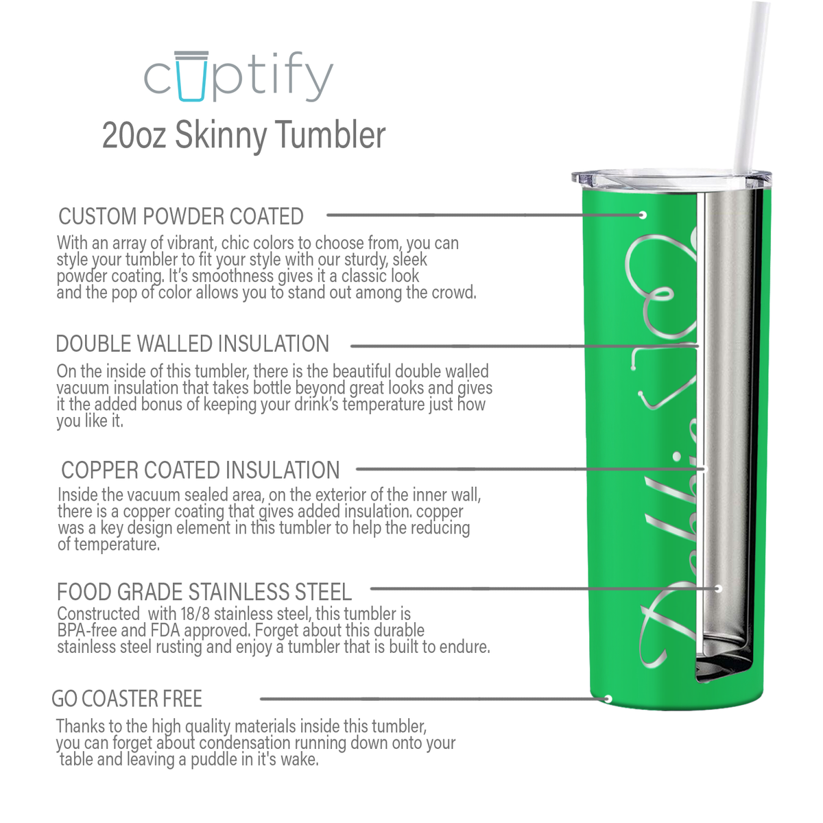 Personalized Nurse Laser Engraved 20oz Skinny Tumbler - Neon Green Gloss