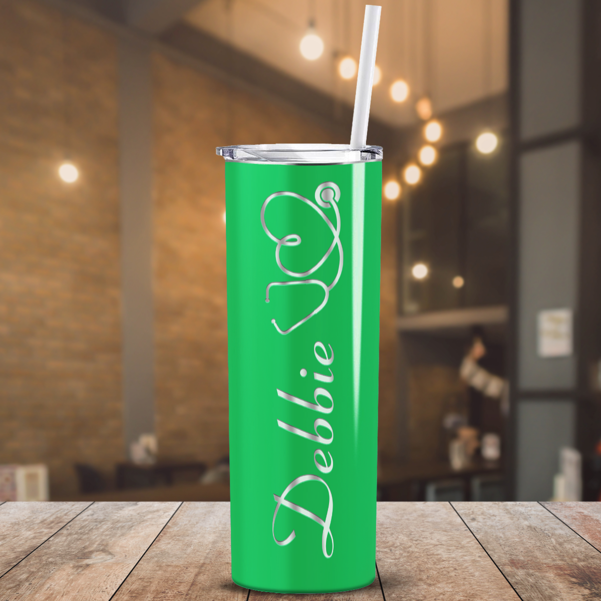 Personalized Nurse Laser Engraved 20oz Skinny Tumbler - Neon Green Gloss
