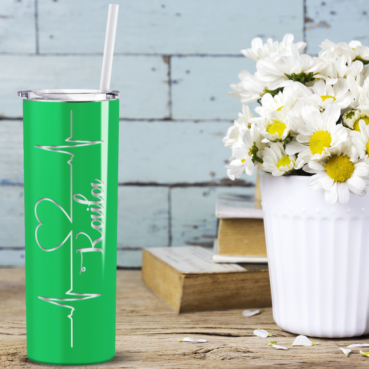 Personalized Nurse Laser Engraved 20oz Skinny Tumbler - Neon Green Gloss