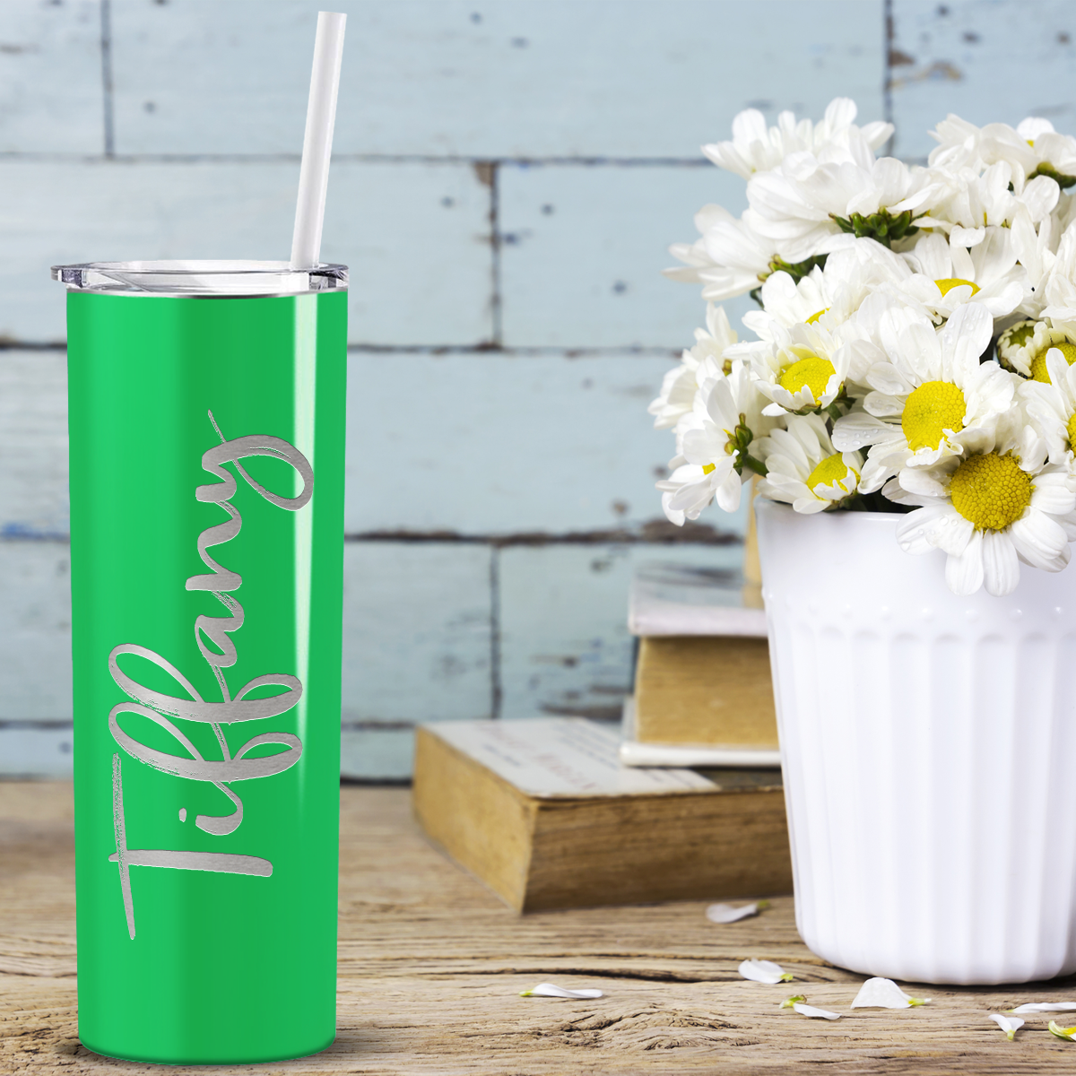 Personalized Engraved 20 oz Skinny 20oz Tumbler - Neon Green Gloss