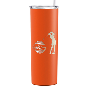 Personalized Female Golfer Laser Engraved on Stainless Steel Golf Tumbler