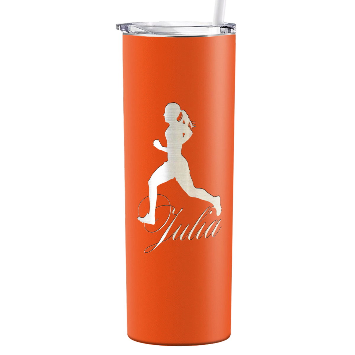 Personalized Running Women Silhouette Laser Engraved on Stainless Steel Cross Country Tumbler