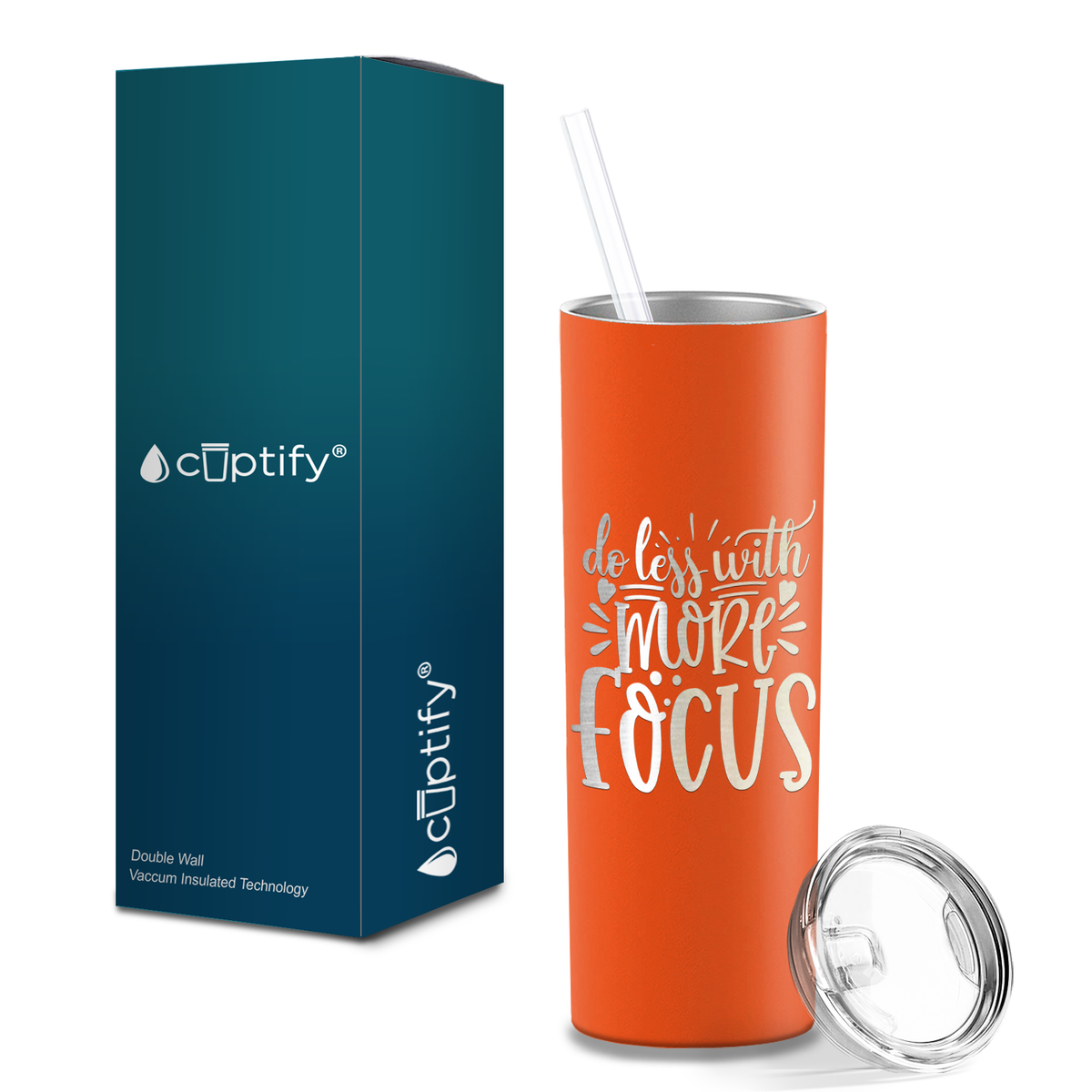 Do Less With More Focus Laser Engraved on Stainless Steel Motivational Tumbler