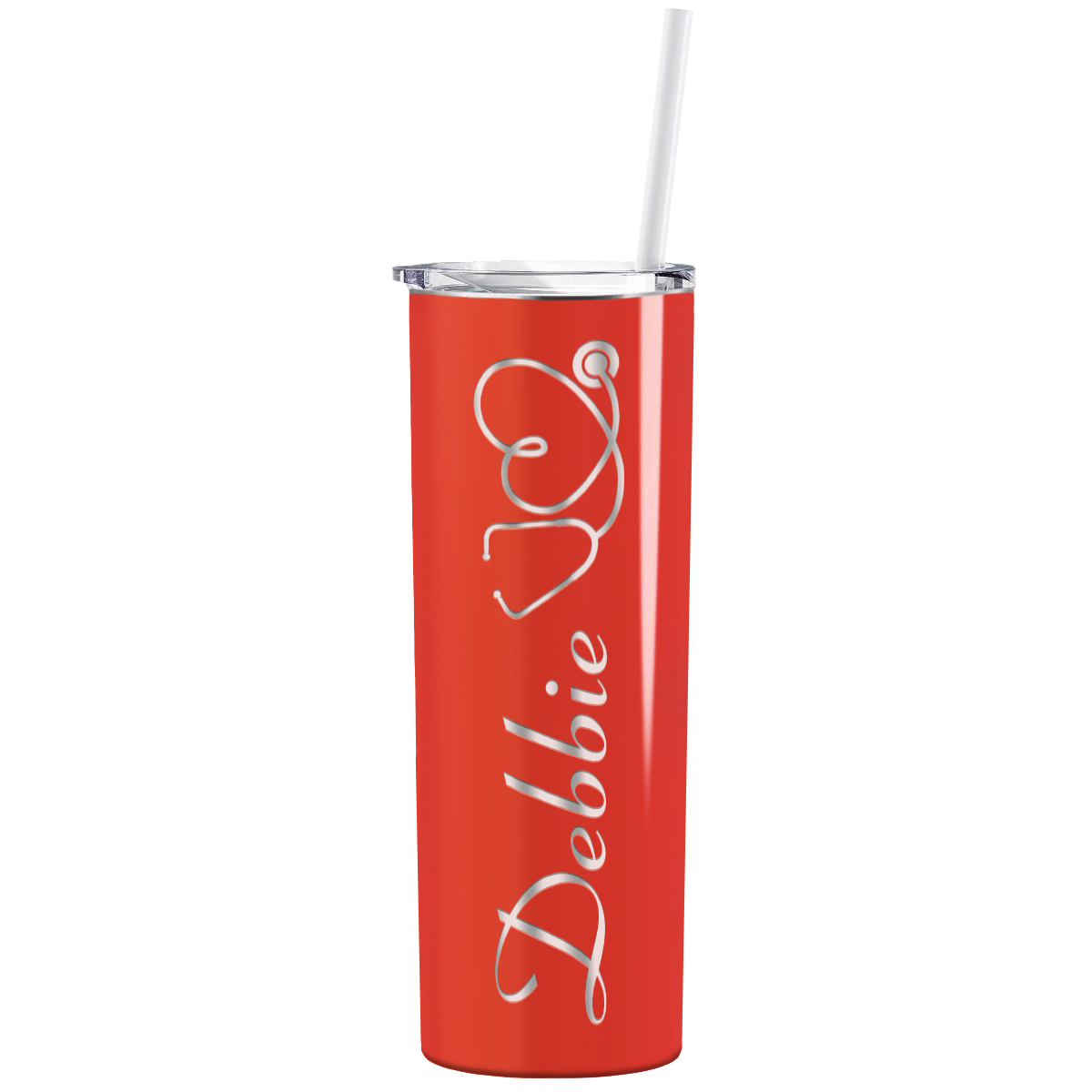 Personalized Nurse Laser Engraved 20oz Skinny Tumbler - Orange Gloss