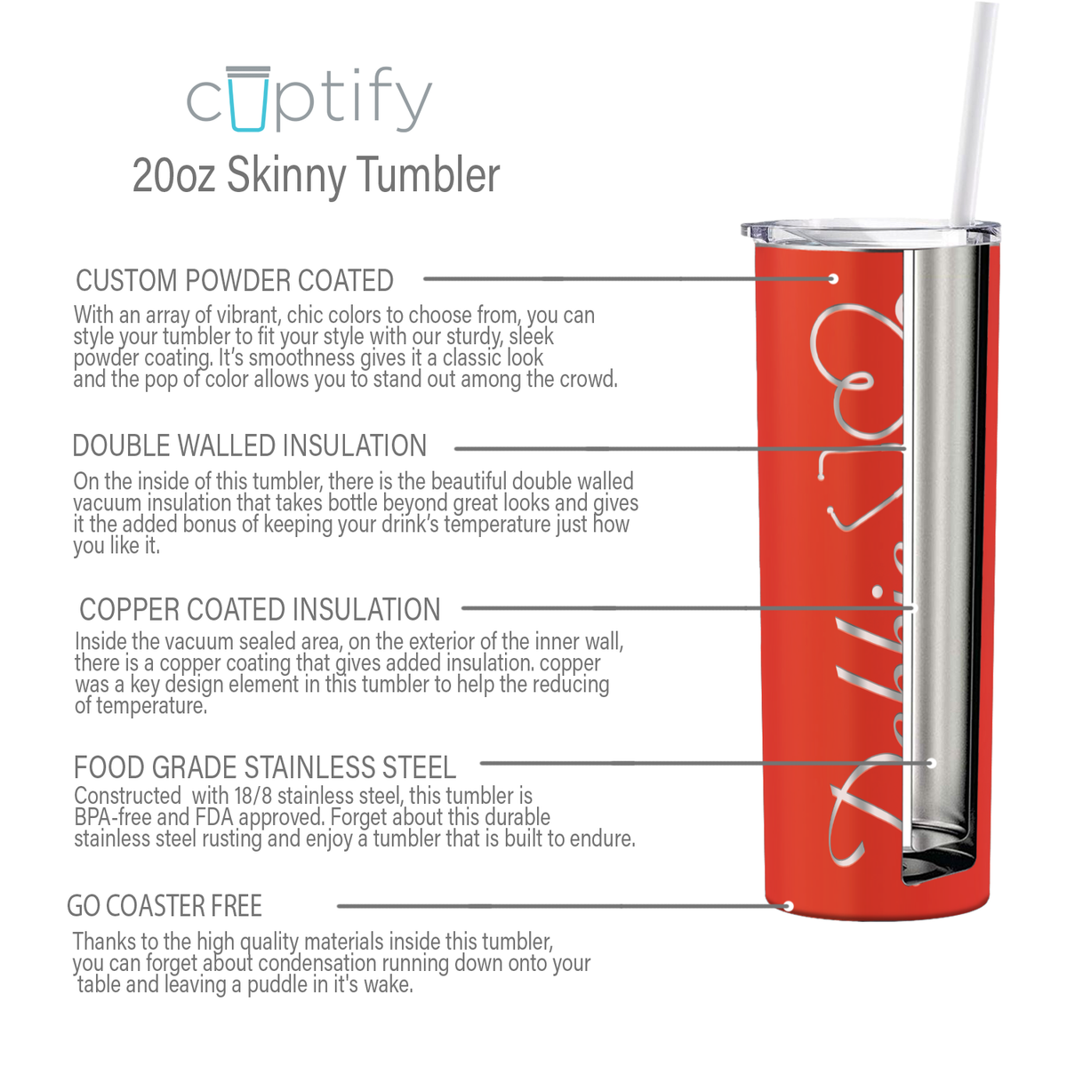 Personalized Nurse Laser Engraved 20oz Skinny Tumbler - Orange Gloss