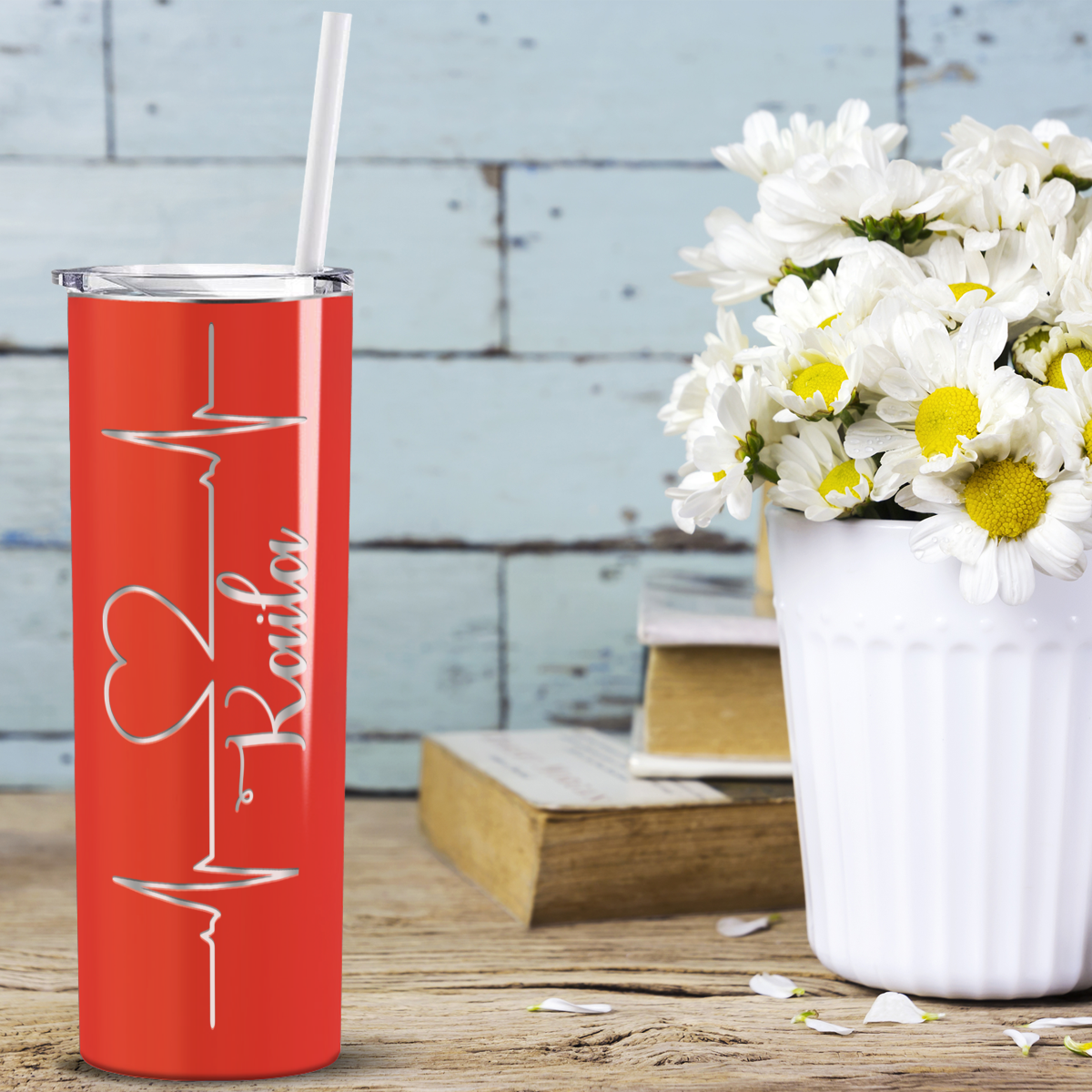 Personalized Nurse Laser Engraved 20oz Skinny Tumbler - Orange Gloss