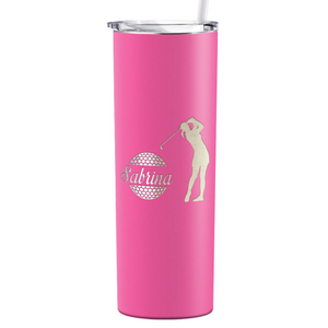 Personalized Female Golfer Laser Engraved on Stainless Steel Golf Tumbler