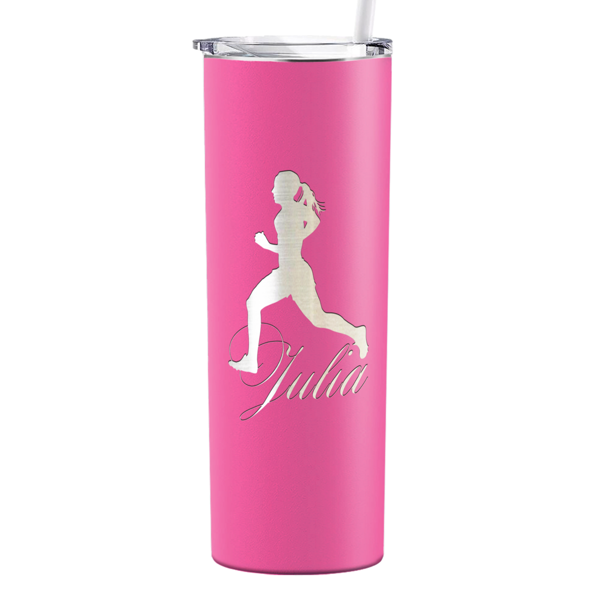 Personalized Running Women Silhouette Laser Engraved on Stainless Steel Cross Country Tumbler