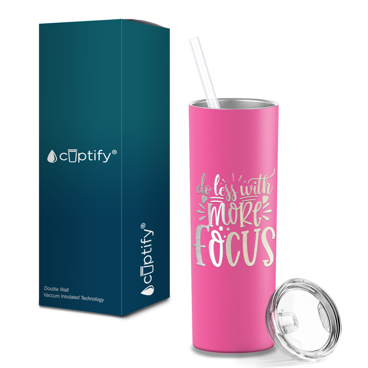 Do Less With More Focus Laser Engraved on Stainless Steel Motivational Tumbler