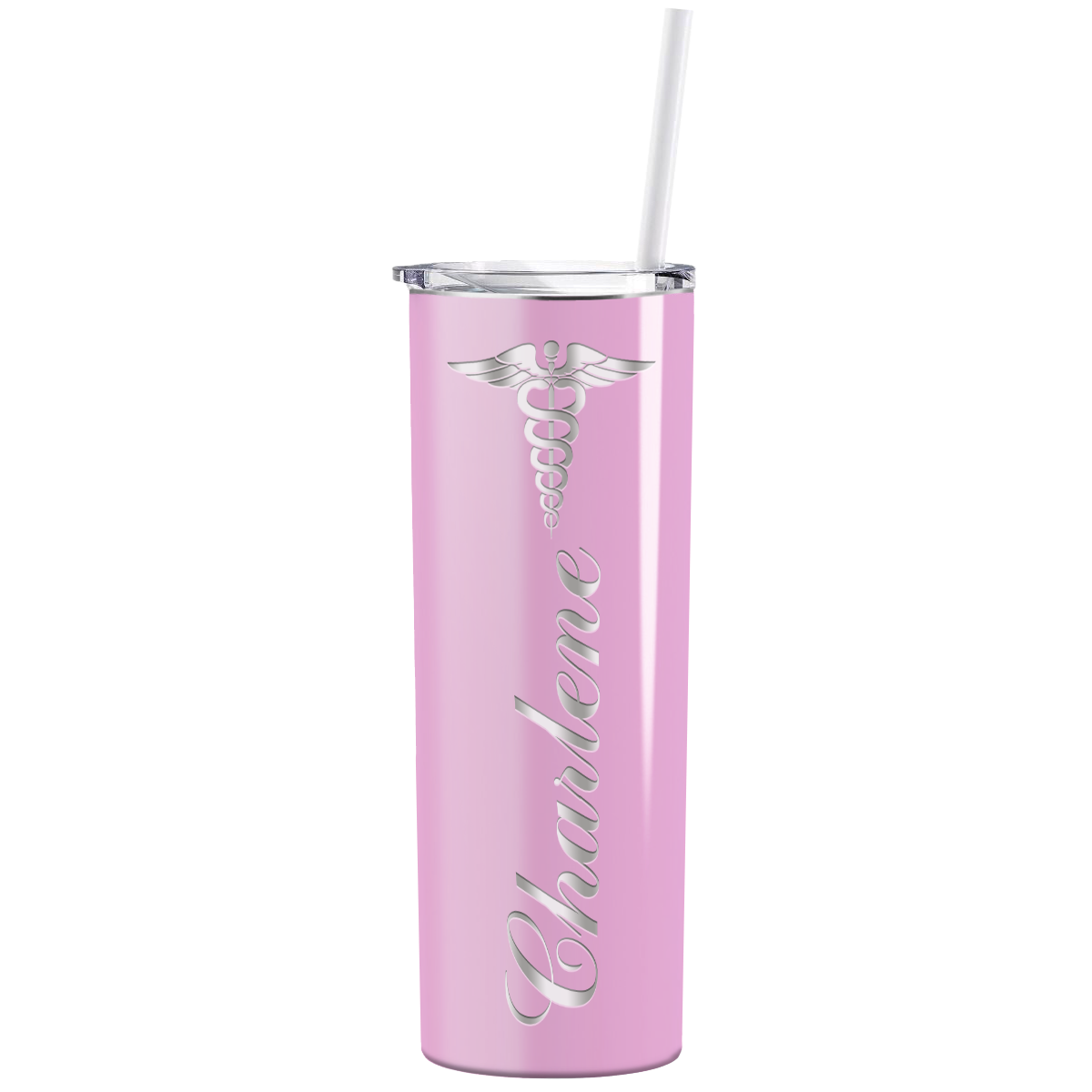 Personalized Nurse Laser Engraved 20oz Skinny Tumbler - Pastel Pink Gloss